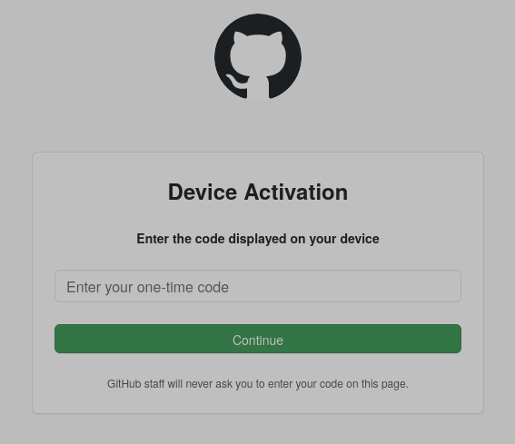 Enter token on github in browser screenshot