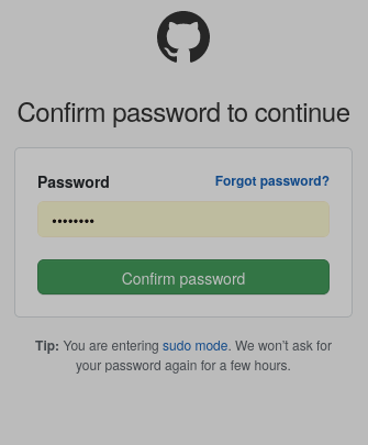 Enter password on github